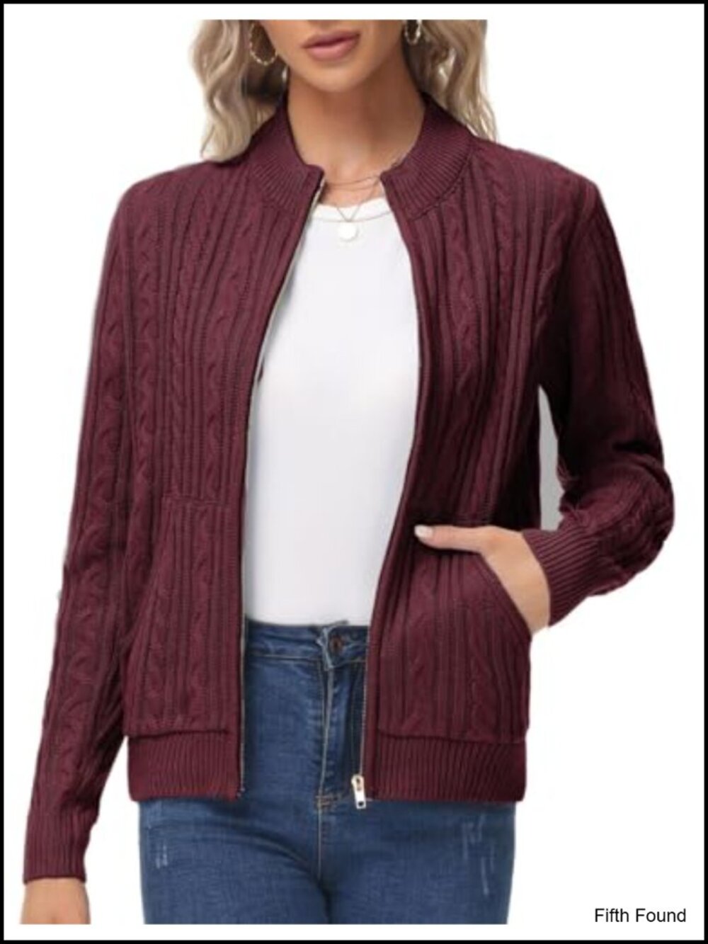 Chunky Cable Knit Zip Up Cardigan with Pockets